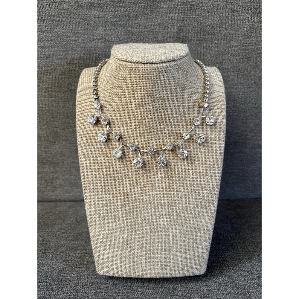 Vintage Rhinestone Necklace Choker Signed Gale Silver Tone 1950s 1960s Glows!